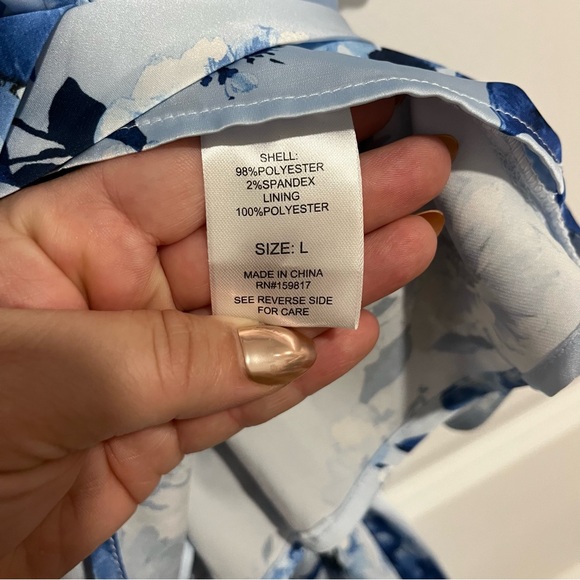 Altar'd State Satin Wrap Belt Blue Floral Blouse, Size Large - Picture 7 of 15